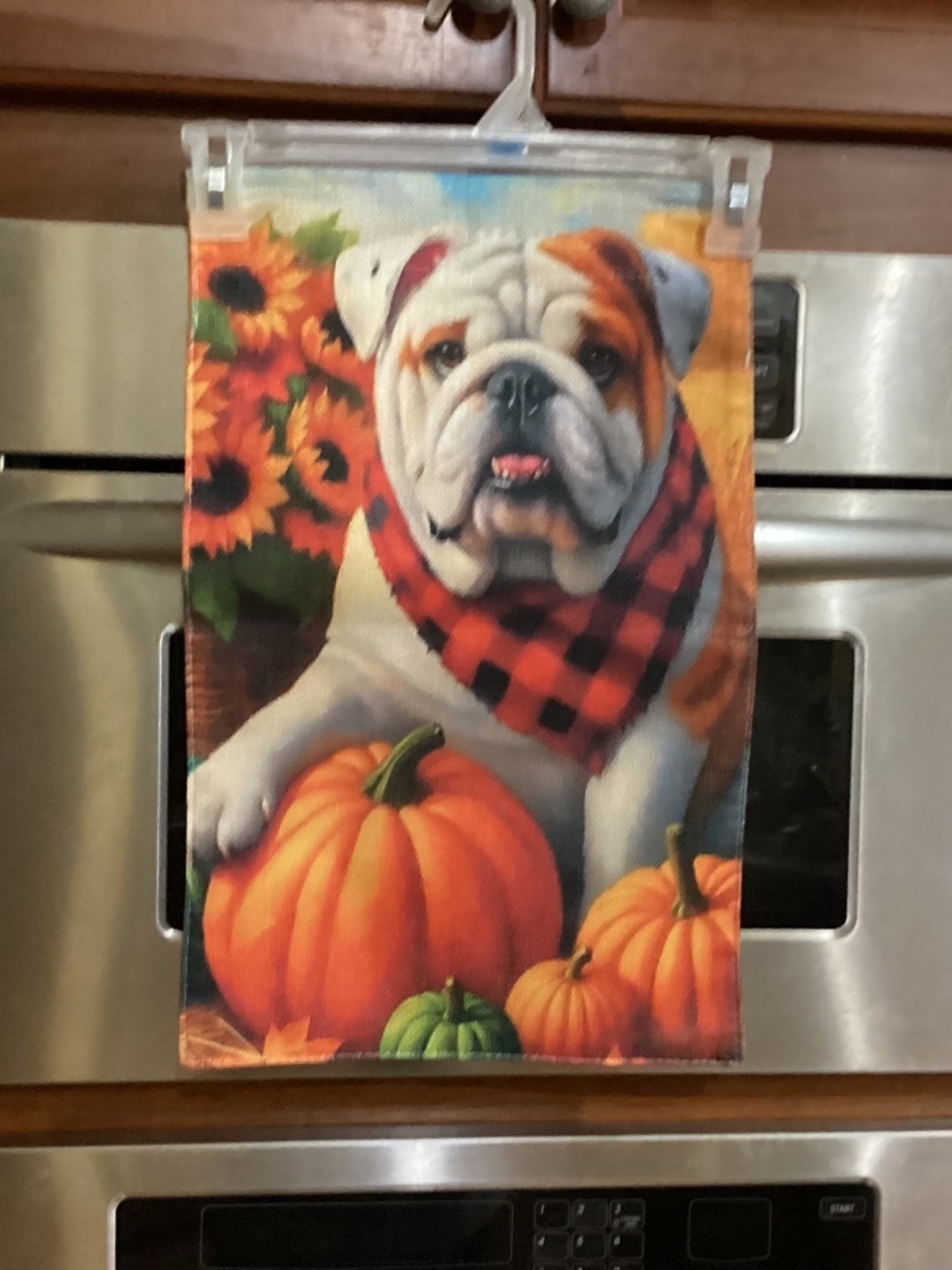 NEW Double Sided Burlap Fall Garden Flag, Bulldog, pumkins